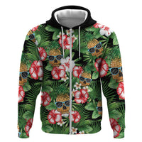 Pineapple Skull Aloha Hawaii Zip Hoodie Summer Vibes Tropical Seamless Pattern LT14 Zip Hoodie Black - Polynesian Pride