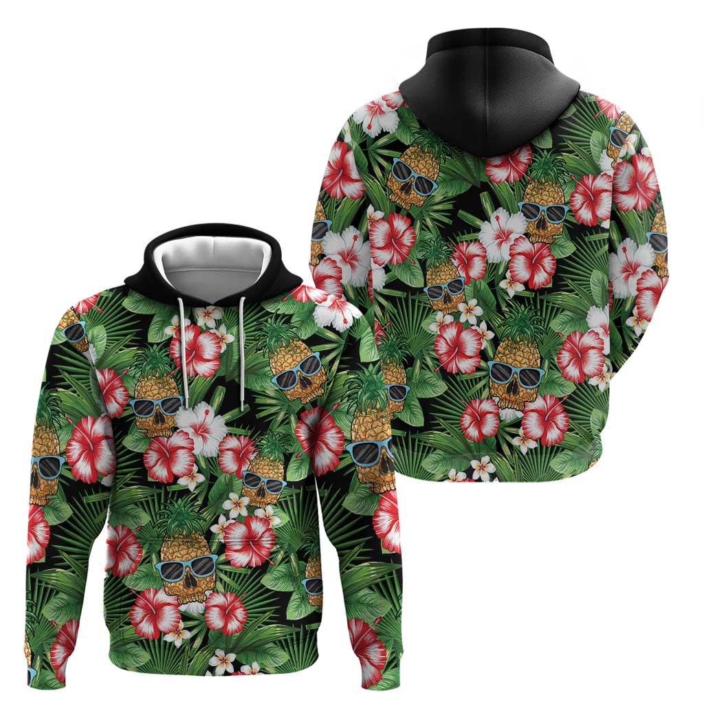 Pineapple Skull Aloha Hawaii Zip Hoodie Summer Vibes Tropical Seamless Pattern LT14 - Polynesian Pride