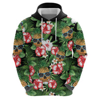 Pineapple Skull Aloha Hawaii Zip Hoodie Summer Vibes Tropical Seamless Pattern LT14 - Polynesian Pride