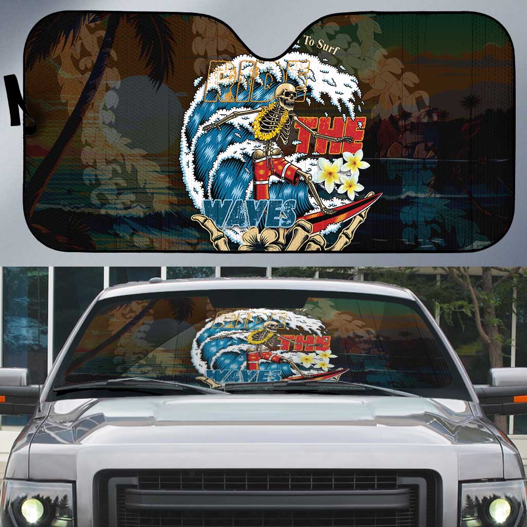 Aloha Hawaii Surfing Skull Auto Sun Shade Shaka Skeleton Ride The Waves LT14 Black - Polynesian Pride