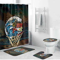 Aloha Hawaii Surfing Skull Bathroom Set Shaka Skeleton Ride The Waves LT14 Bathroom Set (4 pcs) Black - Polynesian Pride