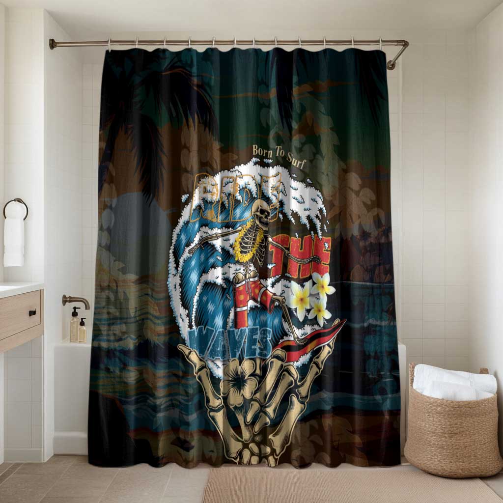 Aloha Hawaii Surfing Skull Bathroom Set Shaka Skeleton Ride The Waves LT14 Shower Curtain Only Black - Polynesian Pride