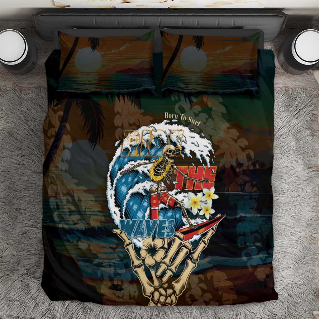Aloha Hawaii Surfing Skull Bedding Set Shaka Skeleton Ride The Waves LT14 Black - Polynesian Pride