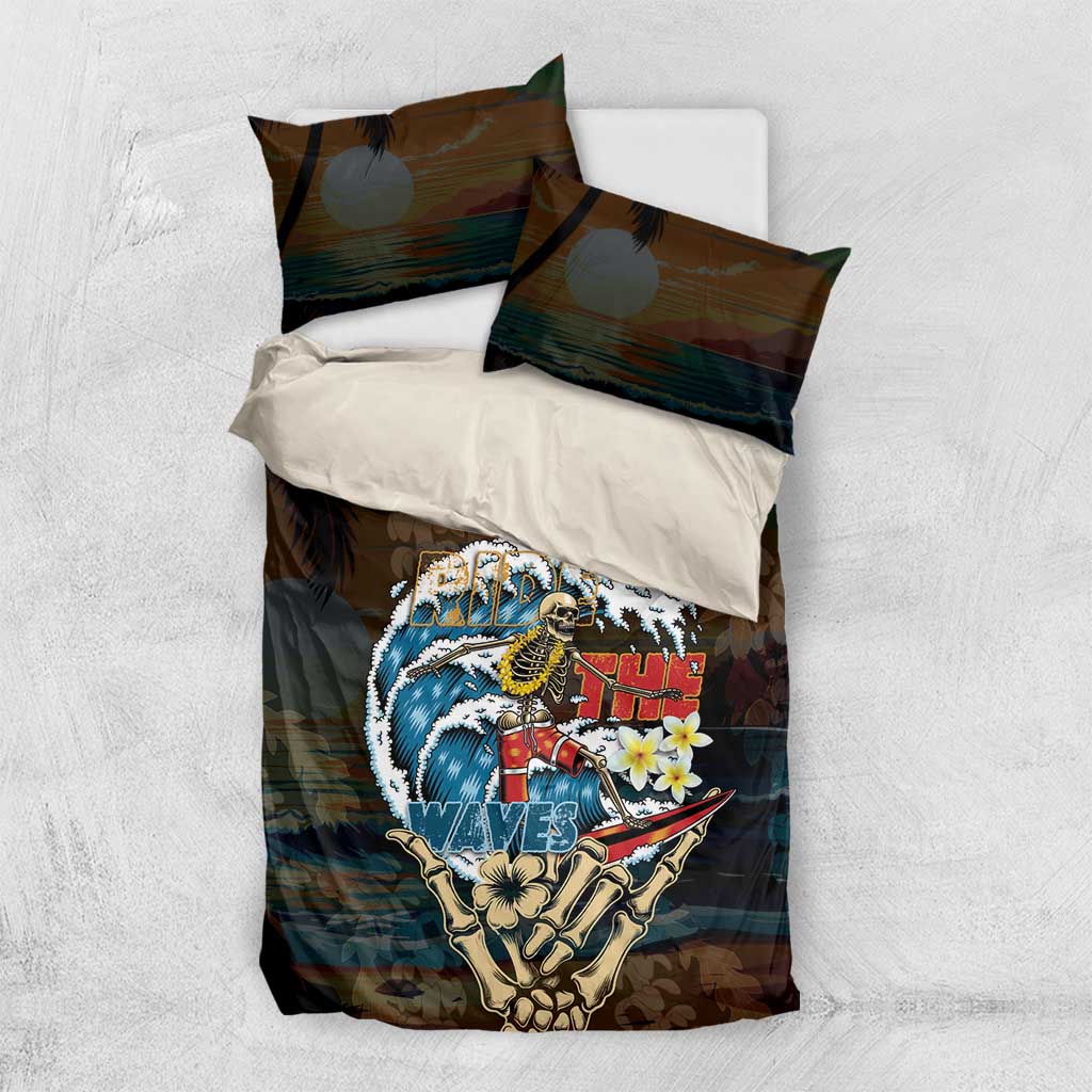 Aloha Hawaii Surfing Skull Bedding Set Shaka Skeleton Ride The Waves LT14 US Twin 172cm x 218cm Black - Polynesian Pride