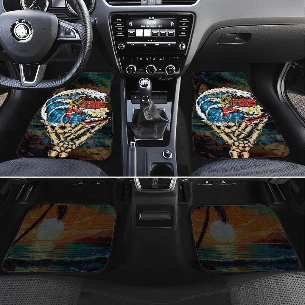Aloha Hawaii Surfing Skull Car Mats Shaka Skeleton Ride The Waves LT14 Set 4pcs Black - Polynesian Pride