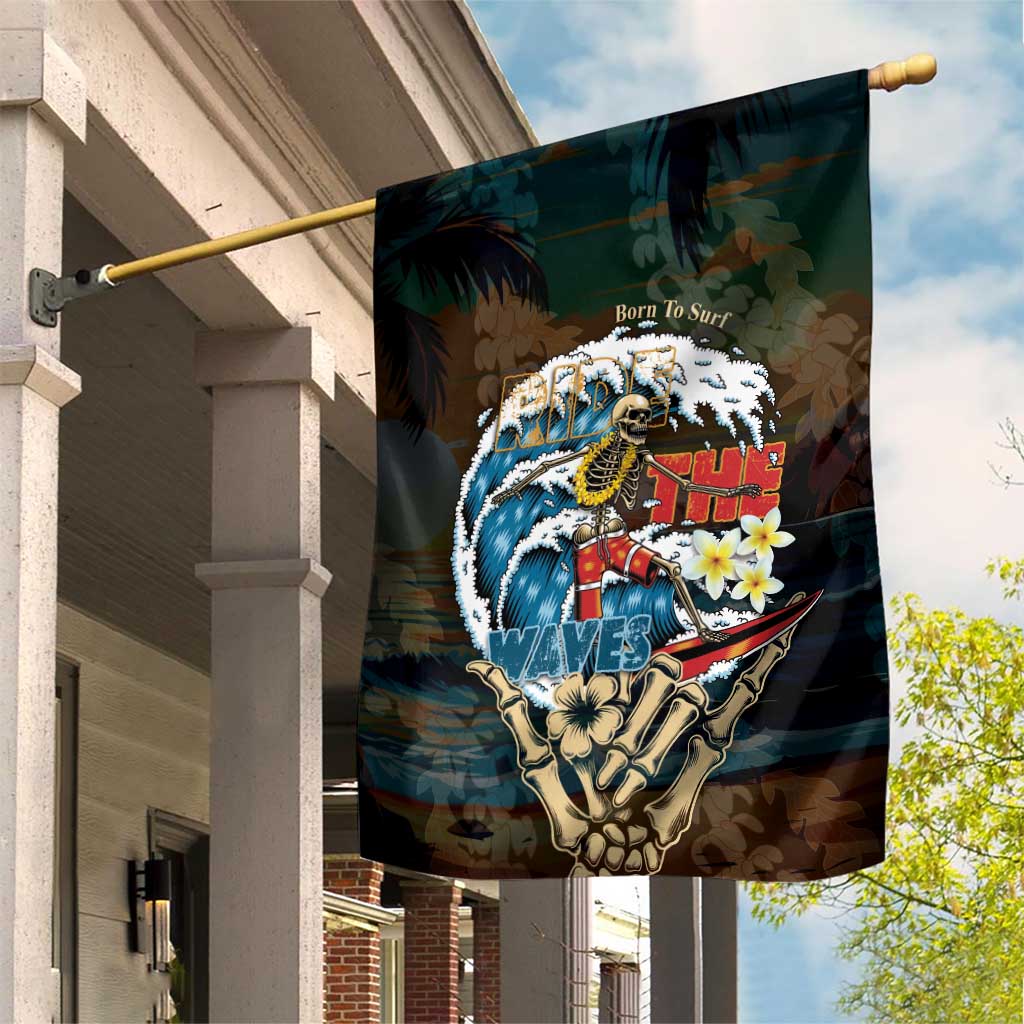 Aloha Hawaii Surfing Skull Garden Flag Shaka Skeleton Ride The Waves LT14 House Flag Black - Polynesian Pride