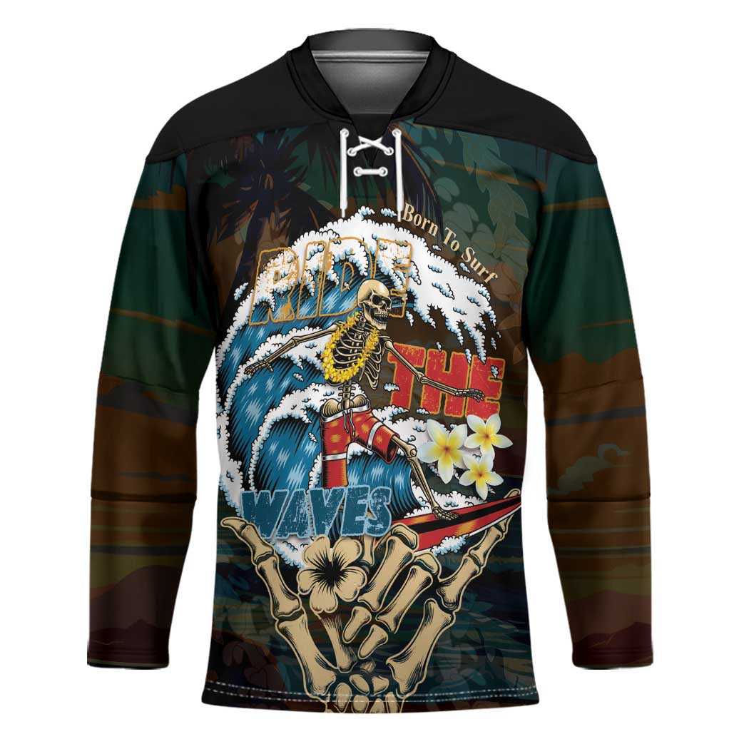 Aloha Hawaii Surfing Skull Hockey Jersey Shaka Skeleton Ride The Waves LT14 Unisex Black - Polynesian Pride