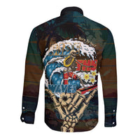 Aloha Hawaii Surfing Skull Long Sleeve Button Shirt Shaka Skeleton Ride The Waves LT14 - Polynesian Pride