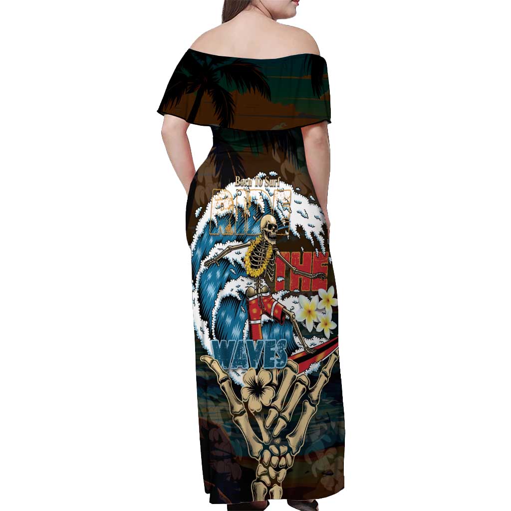 Aloha Hawaii Surfing Skull Off Shoulder Maxi Dress Shaka Skeleton Ride The Waves LT14 - Polynesian Pride