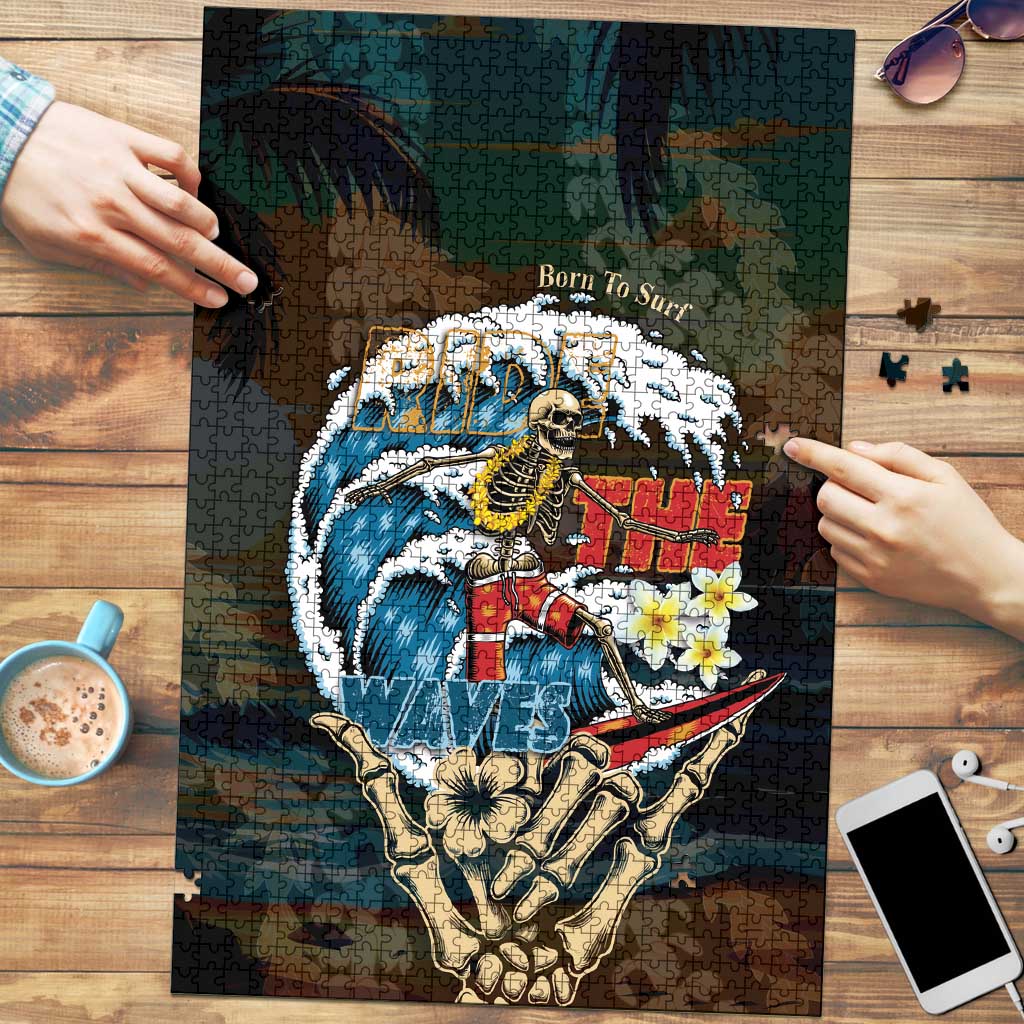 Aloha Hawaii Surfing Skull Puzzle Shaka Skeleton Ride The Waves LT14 Black - Polynesian Pride