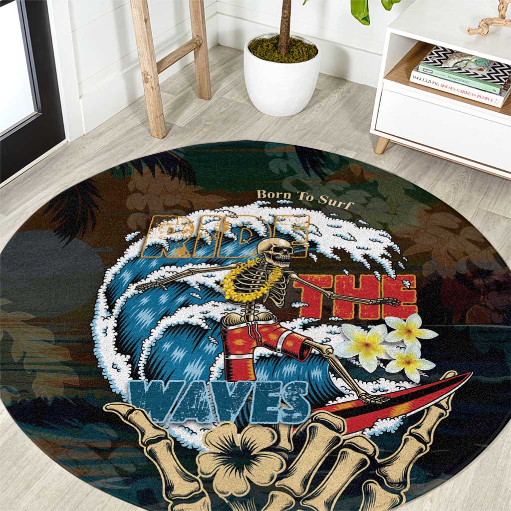 Aloha Hawaii Surfing Skull Round Carpet Shaka Skeleton Ride The Waves LT14 Black - Polynesian Pride
