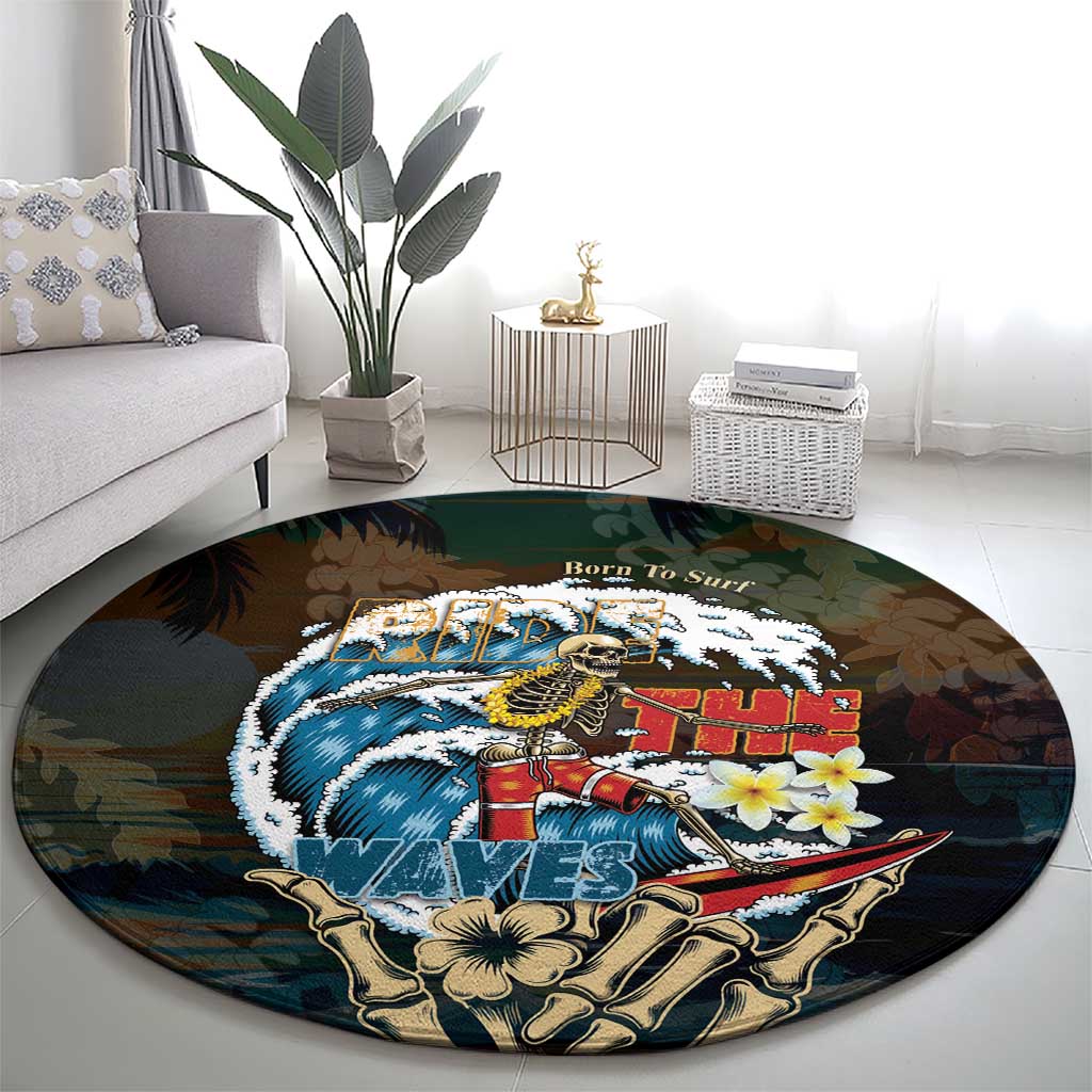 Aloha Hawaii Surfing Skull Round Carpet Shaka Skeleton Ride The Waves LT14 - Polynesian Pride