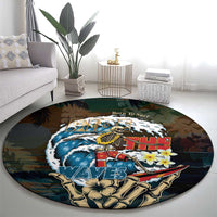 Aloha Hawaii Surfing Skull Round Carpet Shaka Skeleton Ride The Waves LT14 - Polynesian Pride