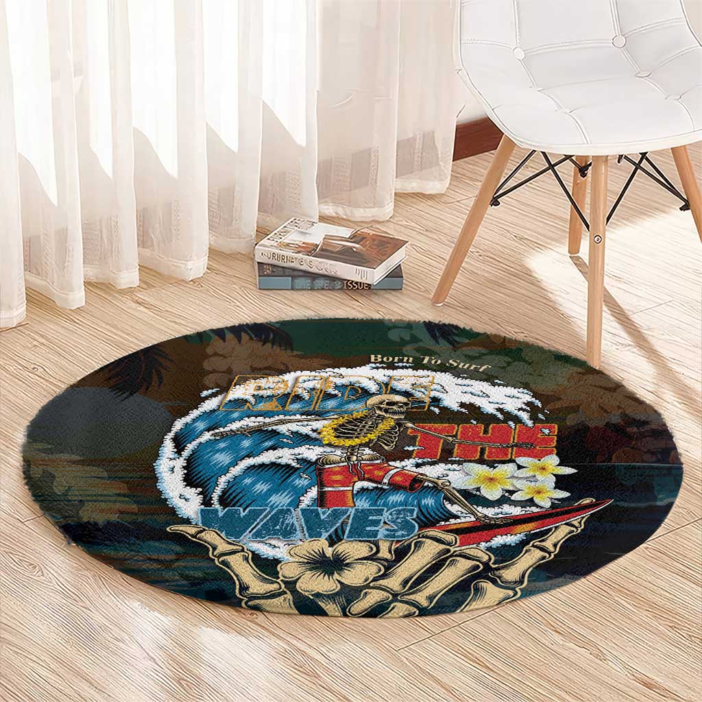 Aloha Hawaii Surfing Skull Round Carpet Shaka Skeleton Ride The Waves LT14 - Polynesian Pride