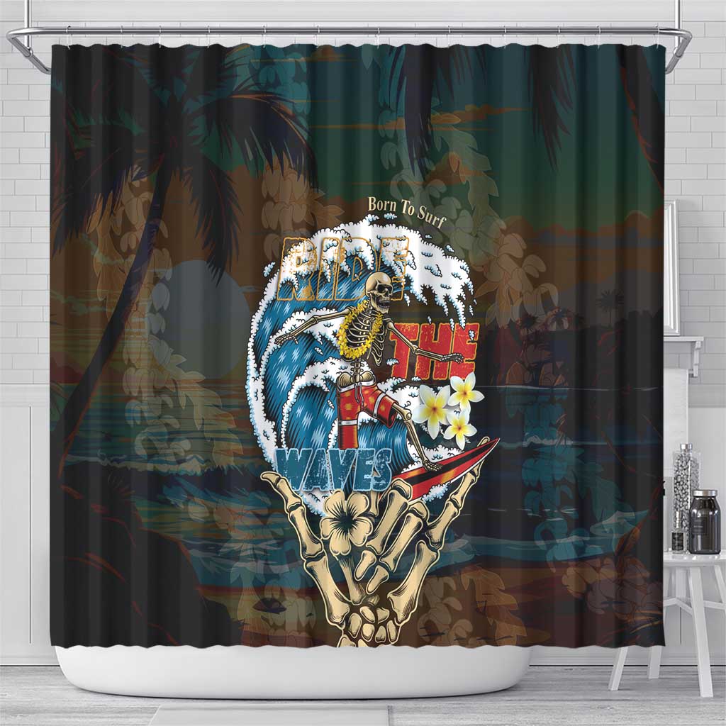 Aloha Hawaii Surfing Skull Shower Curtain Shaka Skeleton Ride The Waves LT14 - Polynesian Pride