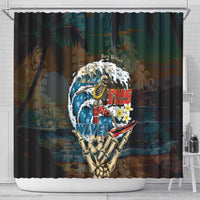 Aloha Hawaii Surfing Skull Shower Curtain Shaka Skeleton Ride The Waves LT14 - Polynesian Pride