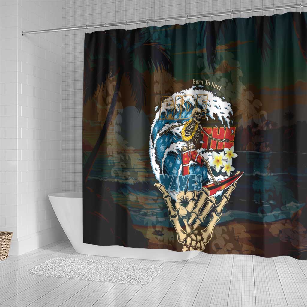 Aloha Hawaii Surfing Skull Shower Curtain Shaka Skeleton Ride The Waves LT14 - Polynesian Pride