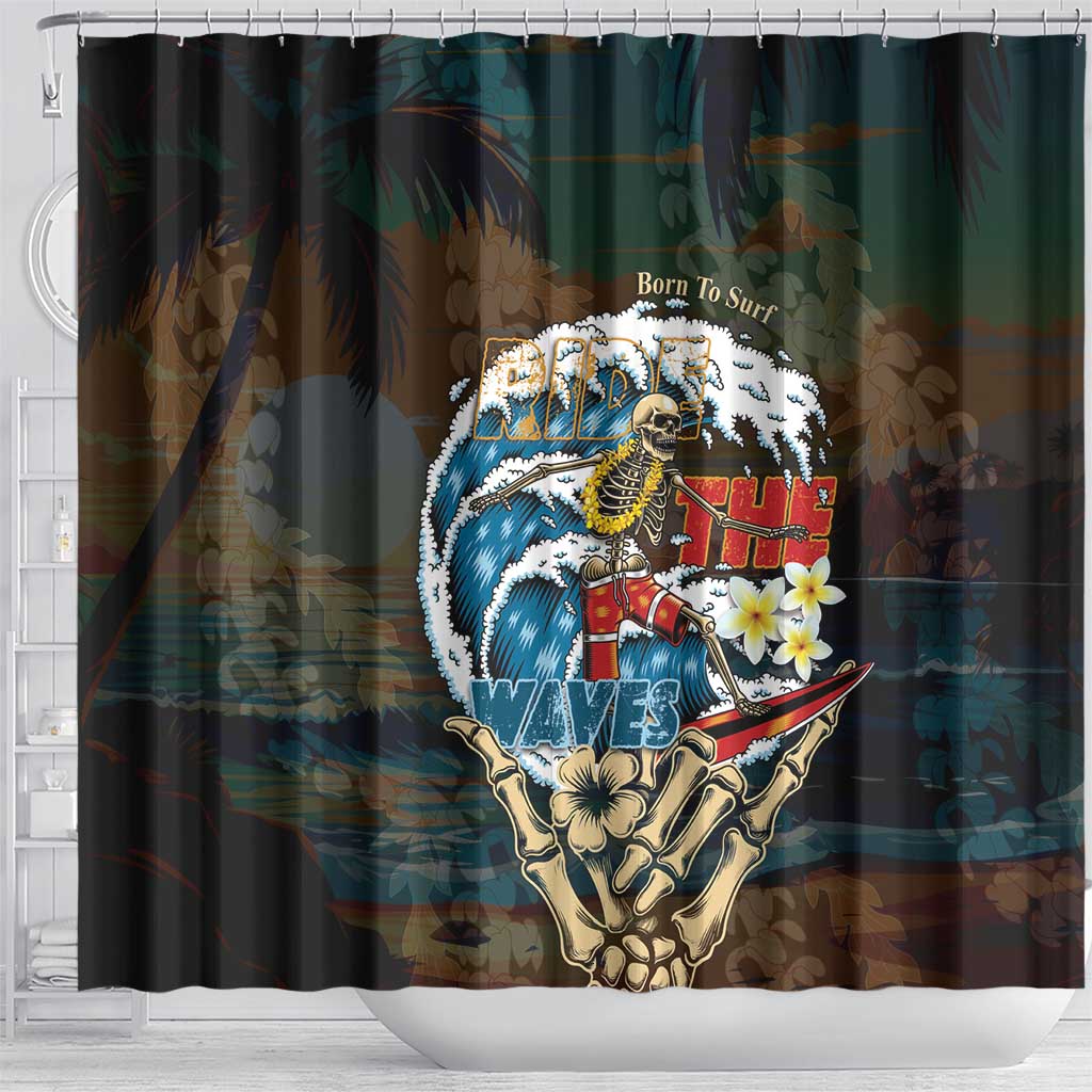 Aloha Hawaii Surfing Skull Shower Curtain Shaka Skeleton Ride The Waves LT14 - Polynesian Pride