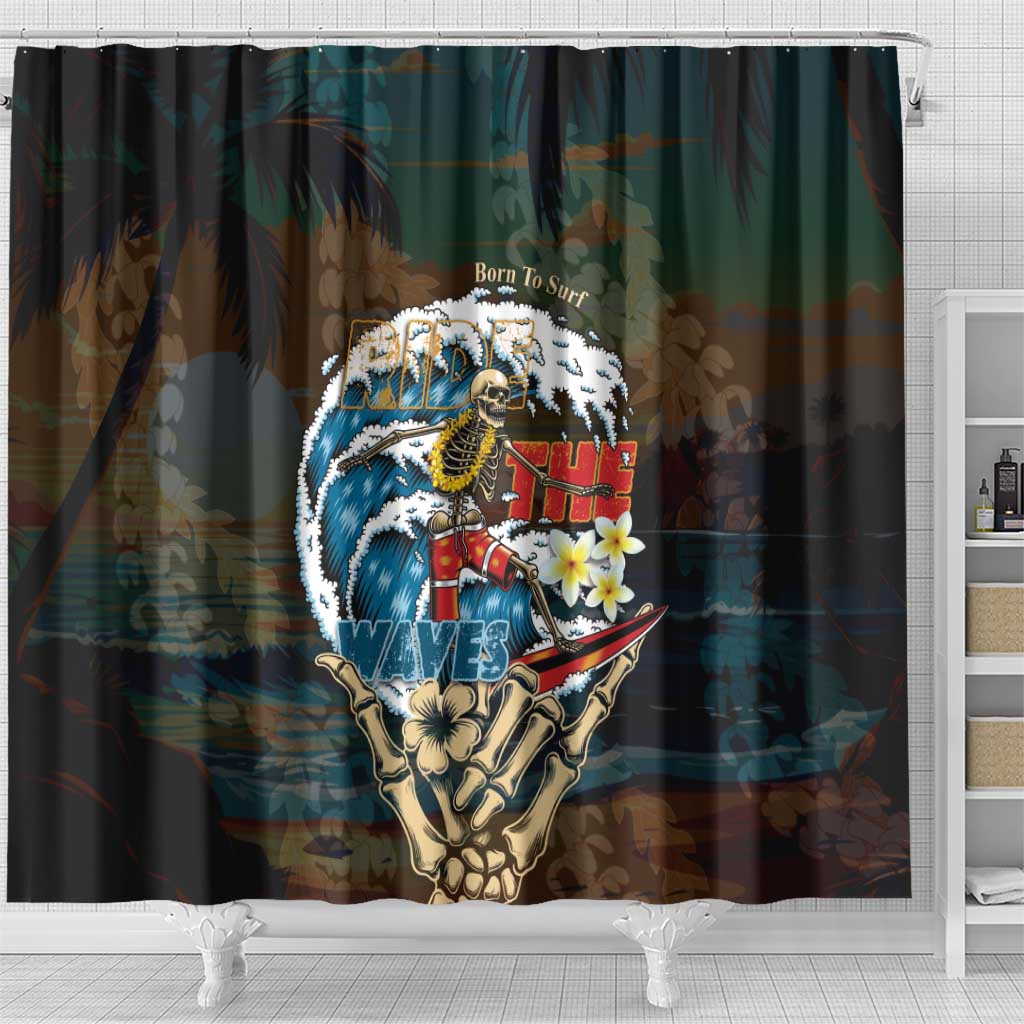 Aloha Hawaii Surfing Skull Shower Curtain Shaka Skeleton Ride The Waves LT14 - Polynesian Pride