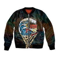 Aloha Hawaii Surfing Skull Sleeve Zip Bomber Jacket Shaka Skeleton Ride The Waves LT14 Unisex Black - Polynesian Pride