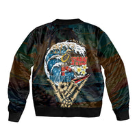 Aloha Hawaii Surfing Skull Sleeve Zip Bomber Jacket Shaka Skeleton Ride The Waves LT14 - Polynesian Pride
