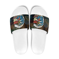 Aloha Hawaii Surfing Skull Slide Sandals Shaka Skeleton Ride The Waves LT14 Black - Polynesian Pride