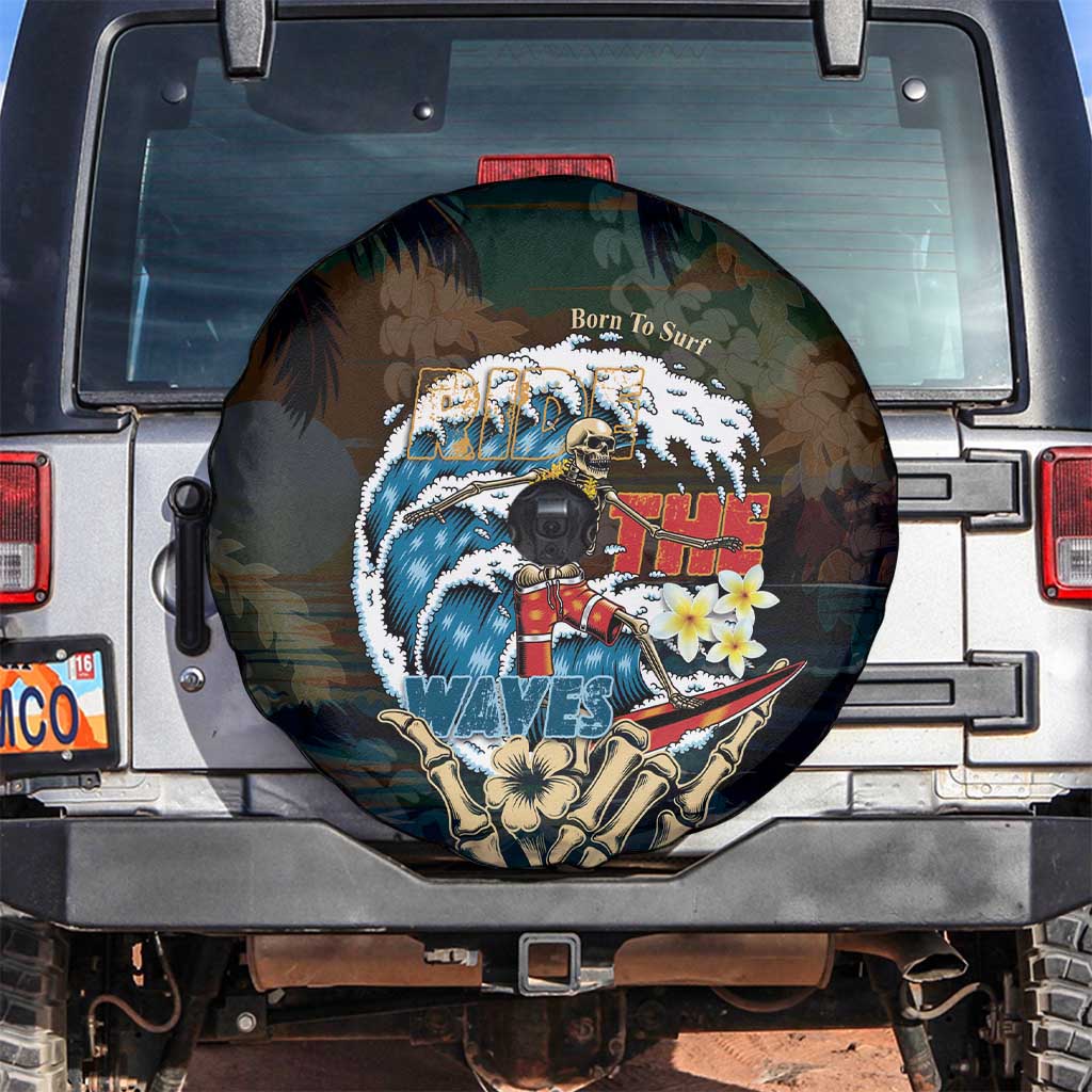 Aloha Hawaii Surfing Skull Spare Tire Cover Shaka Skeleton Ride The Waves LT14 Black - Polynesian Pride