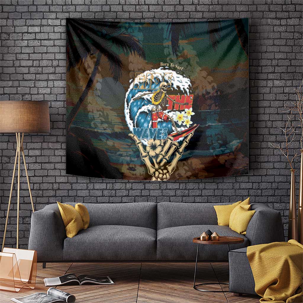 Aloha Hawaii Surfing Skull Tapestry Shaka Skeleton Ride The Waves LT14 Black - Polynesian Pride