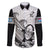 Fiji Tapa Rugby Family Matching Mermaid Dress and Hawaiian Shirt Flying Fijian 2023 World Cup With Dabbing Ball LT14 Dad's Shirt - Long Sleeve White - Polynesian Pride