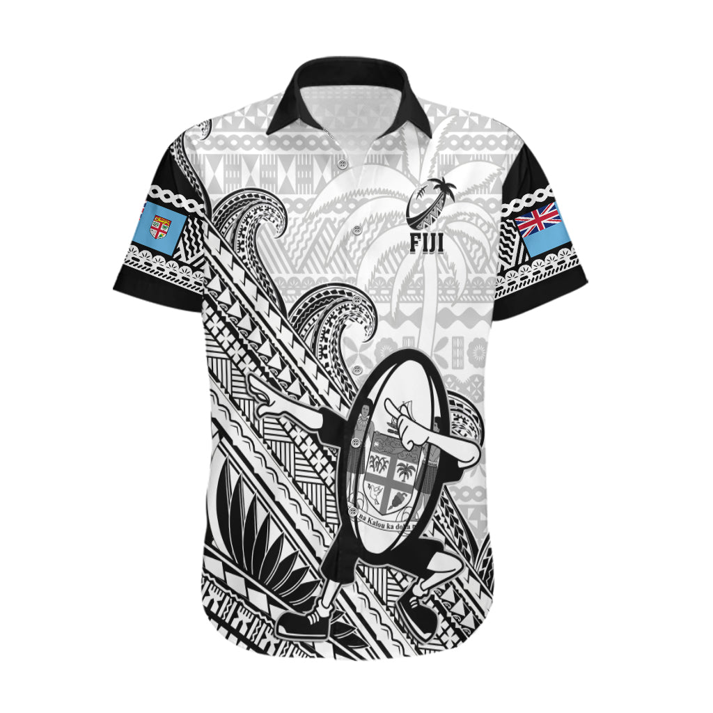 Fiji Tapa Rugby Hawaiian Shirt Flying Fijian 2023 World Cup With Dabbing Ball LT14 White - Polynesian Pride