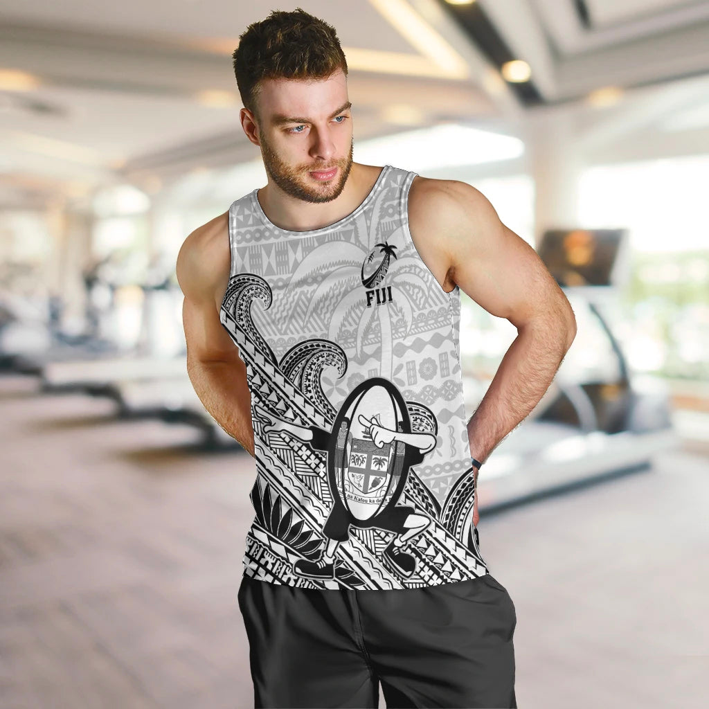 Fiji Tapa Rugby Men Tank Top Flying Fijian 2023 World Cup With Dabbing Ball LT14 - Polynesian Pride