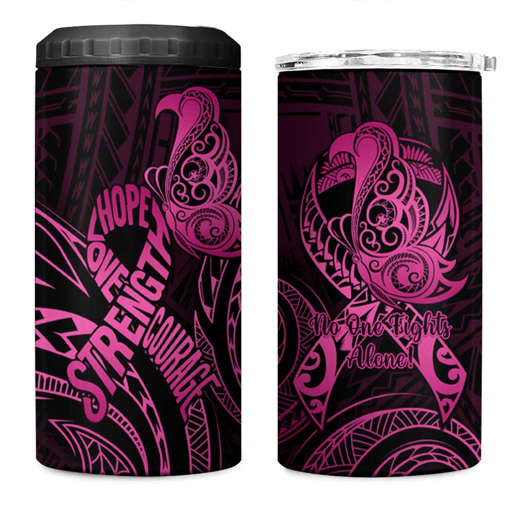 Polynesia Breast Cancer Awareness 4 in 1 Can Cooler Tumbler No One Fights Alone Pink Ribbon With Butterfly LT14 One Size: 16 oz Pink - Polynesian Pride