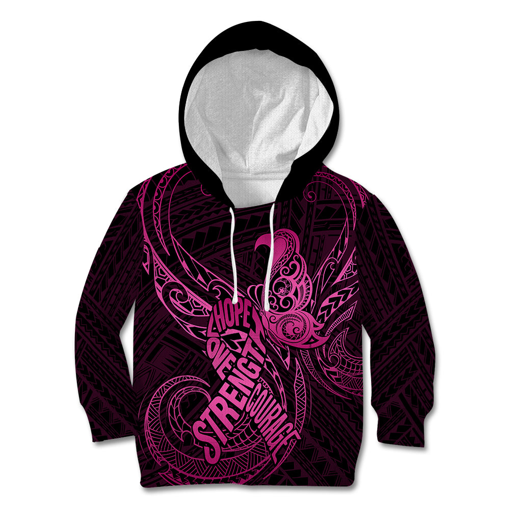 Polynesia Breast Cancer Awareness Kid Hoodie No One Fights Alone Pink Ribbon With Butterfly LT14 Hoodie Pink - Polynesian Pride