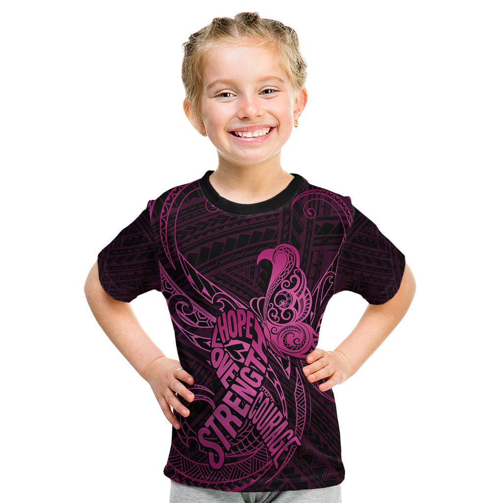 Polynesia Breast Cancer Awareness Kid T Shirt No One Fights Alone Pink Ribbon With Butterfly LT14 Pink - Polynesian Pride