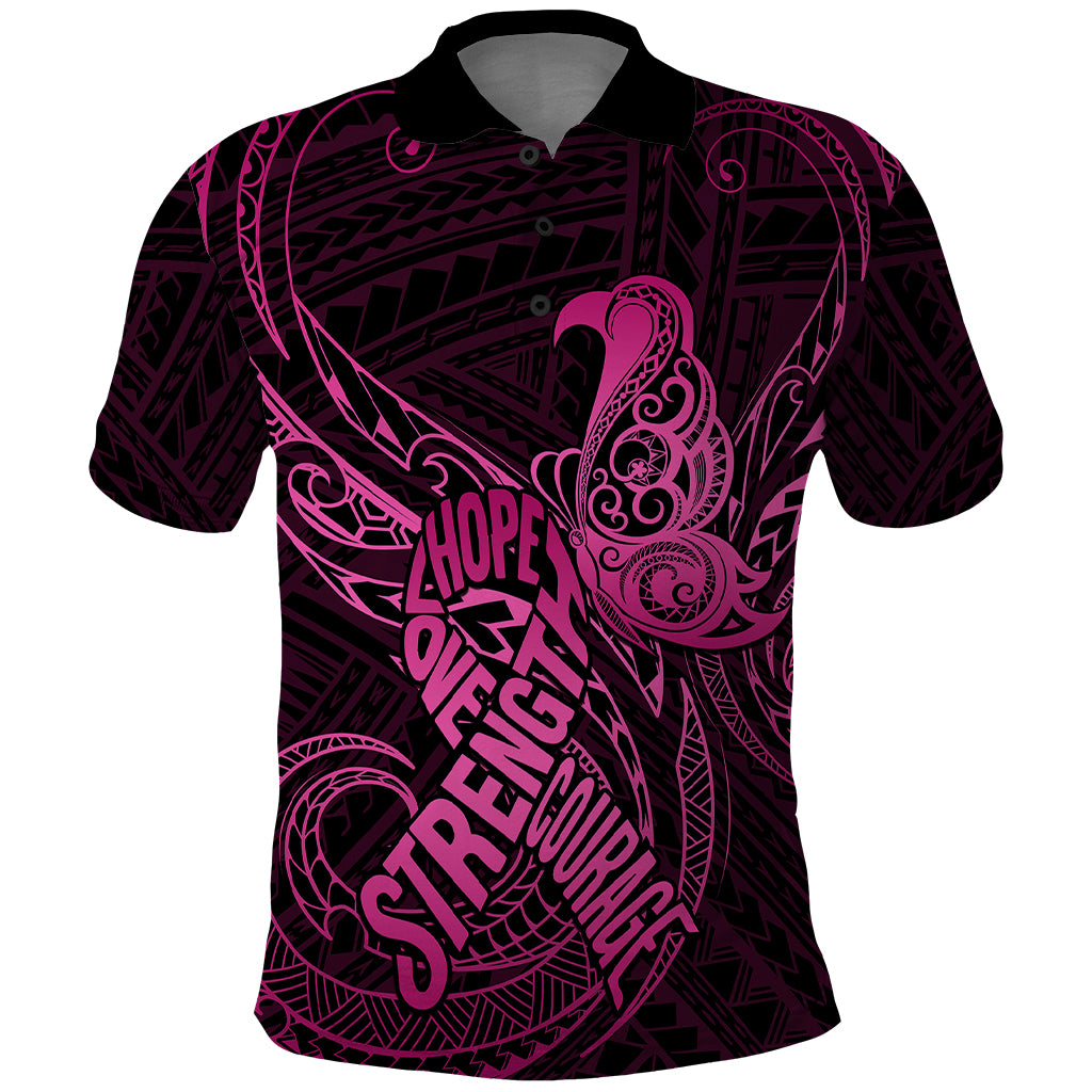 Polynesia Breast Cancer Awareness Polo Shirt No One Fights Alone Pink Ribbon With Butterfly LT14 Pink - Polynesian Pride