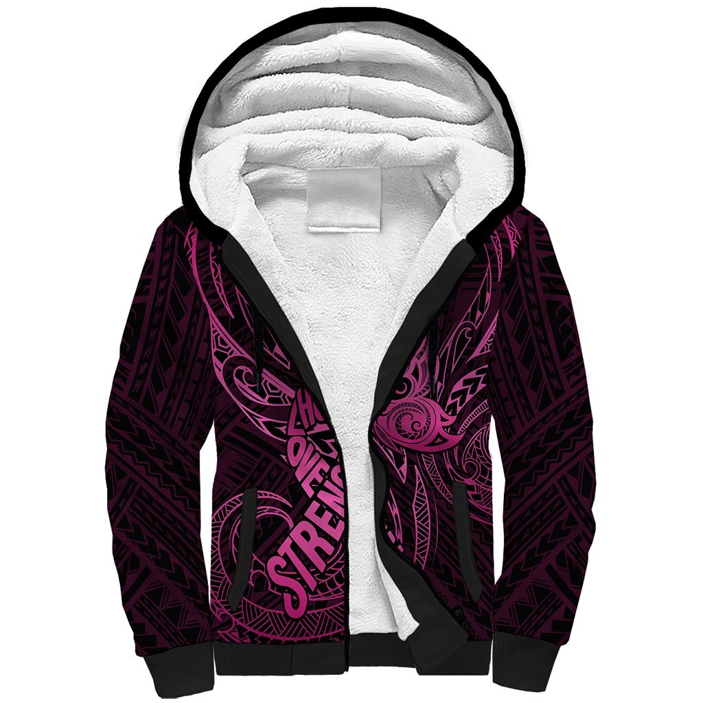 Polynesia Breast Cancer Awareness Sherpa Hoodie No One Fights Alone Pink Ribbon With Butterfly LT14 Unisex Pink - Polynesian Pride