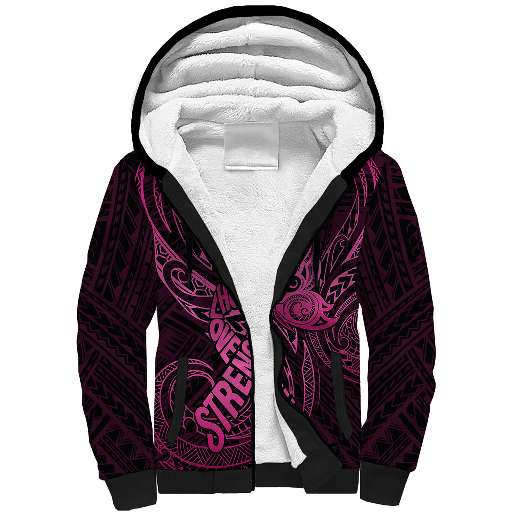 Polynesia Breast Cancer Awareness Sherpa Hoodie No One Fights Alone Pink Ribbon With Butterfly LT14 Unisex Pink - Polynesian Pride