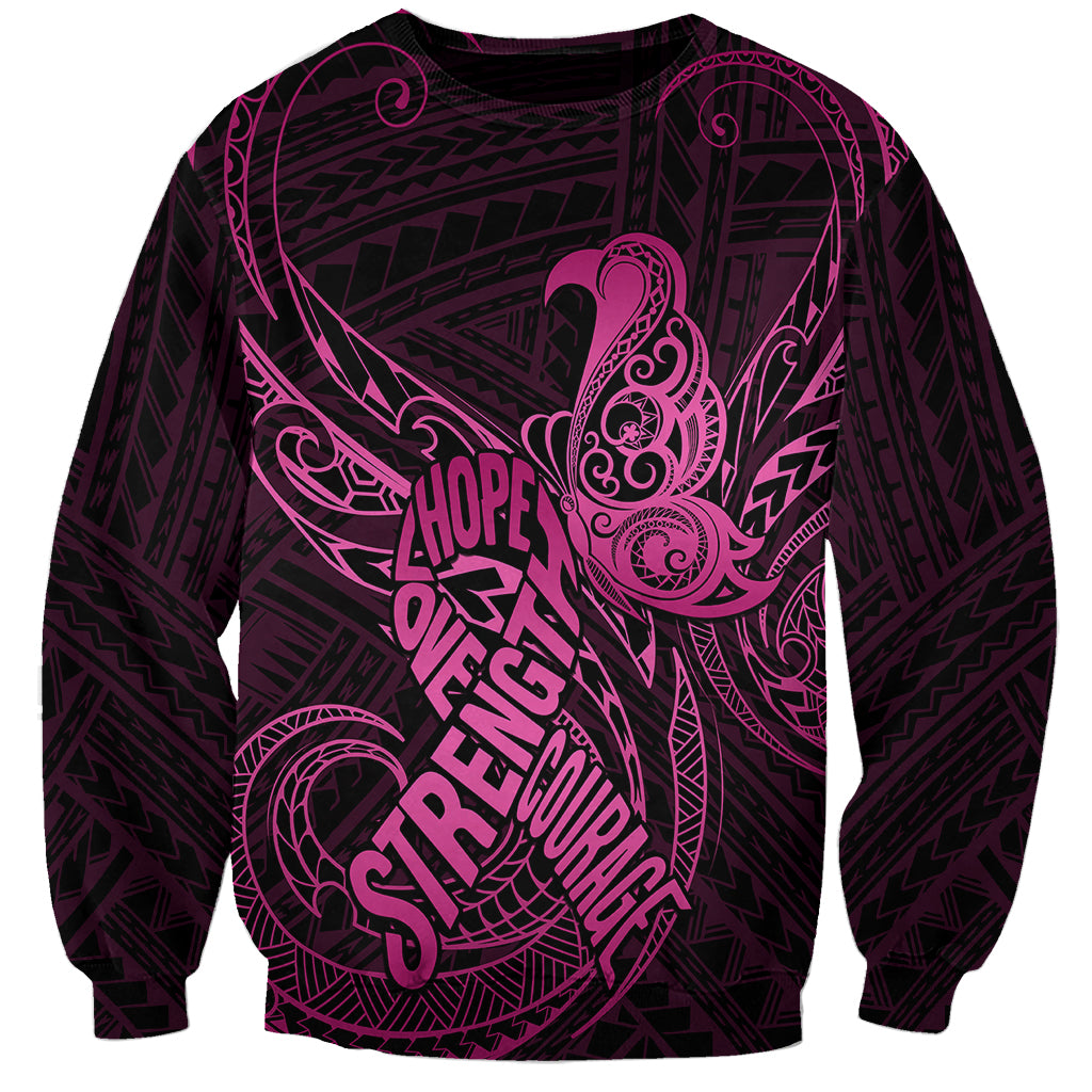 Polynesia Breast Cancer Awareness Sweatshirt No One Fights Alone Pink Ribbon With Butterfly LT14 Unisex Pink - Polynesian Pride