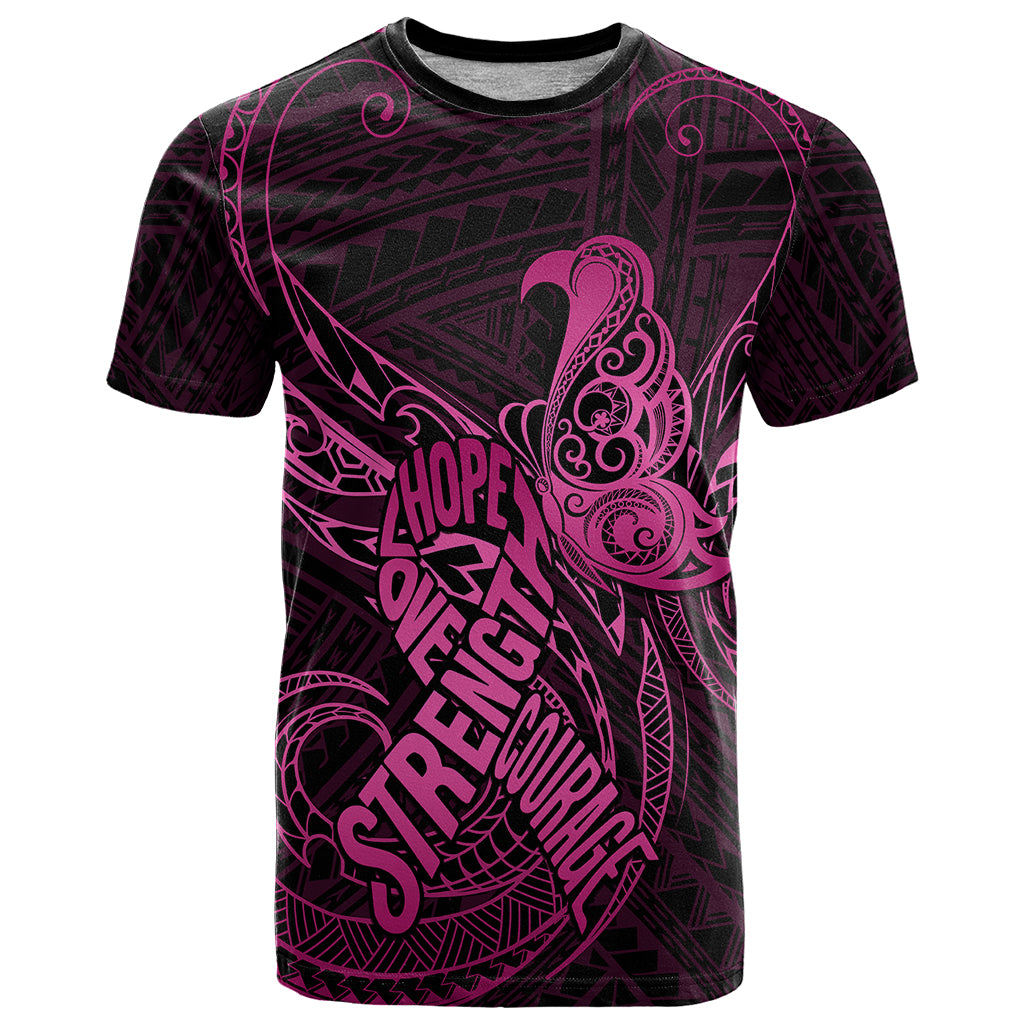 Polynesia Breast Cancer Awareness T Shirt No One Fights Alone Pink Ribbon With Butterfly LT14 Pink - Polynesian Pride