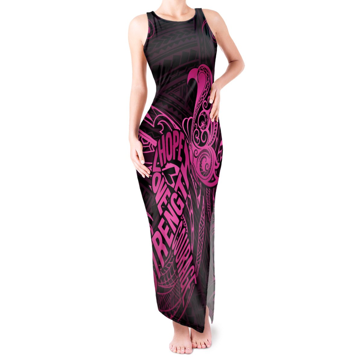 Polynesia Breast Cancer Awareness Tank Maxi Dress No One Fights Alone Pink Ribbon With Butterfly LT14 Women Pink - Polynesian Pride