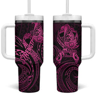 Polynesia Breast Cancer Awareness Tumbler With Handle No One Fights Alone Pink Ribbon With Butterfly LT14 One Size: 40 oz Pink - Polynesian Pride