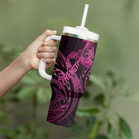 Polynesia Breast Cancer Awareness Tumbler With Handle No One Fights Alone Pink Ribbon With Butterfly LT14 - Polynesian Pride
