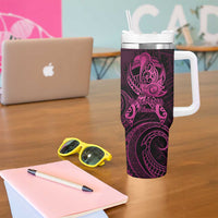 Polynesia Breast Cancer Awareness Tumbler With Handle No One Fights Alone Pink Ribbon With Butterfly LT14 - Polynesian Pride
