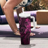 Polynesia Breast Cancer Awareness Tumbler With Handle No One Fights Alone Pink Ribbon With Butterfly LT14 - Polynesian Pride