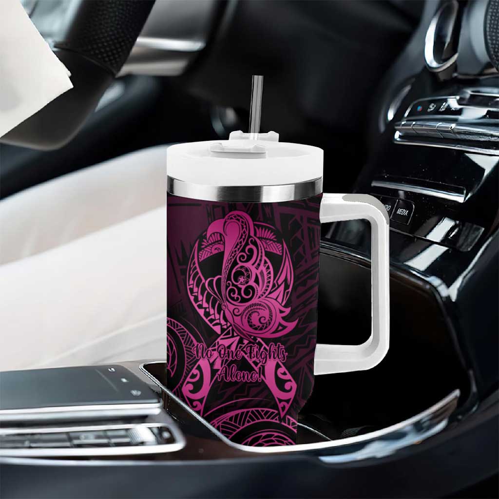 Polynesia Breast Cancer Awareness Tumbler With Handle No One Fights Alone Pink Ribbon With Butterfly LT14 - Polynesian Pride