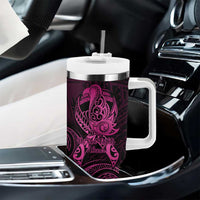 Polynesia Breast Cancer Awareness Tumbler With Handle No One Fights Alone Pink Ribbon With Butterfly LT14 - Polynesian Pride