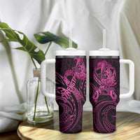 Polynesia Breast Cancer Awareness Tumbler With Handle No One Fights Alone Pink Ribbon With Butterfly LT14 - Polynesian Pride
