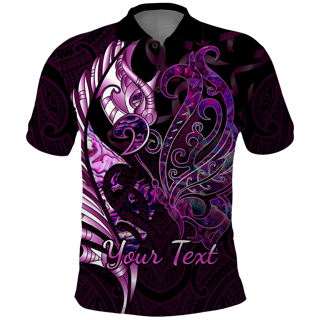 Personalised New Zealand Breast Cancer Polo Shirt Fight Like A Girl Pink Manaia Fern With Paua Shell LT14 Pink - Polynesian Pride