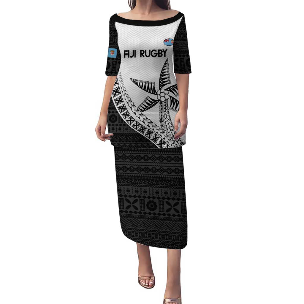 Custom Fiji Rugby Puletasi Go Champions Fijian Tapa Cloth LT14 Long Dress White - Polynesian Pride