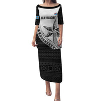 Custom Fiji Rugby Puletasi Go Champions Fijian Tapa Cloth LT14 Long Dress White - Polynesian Pride